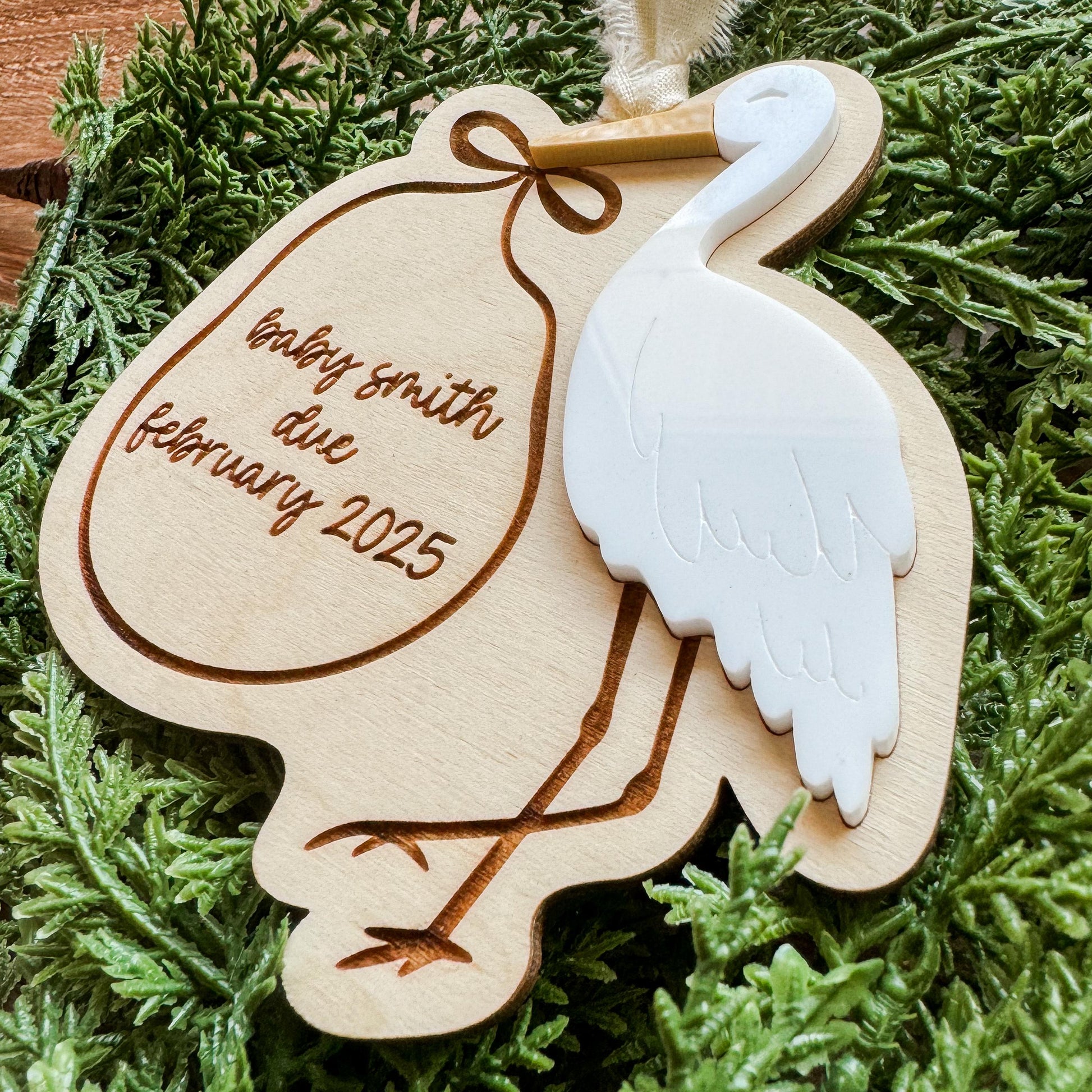 Stork Pregnancy Announcement Ornament