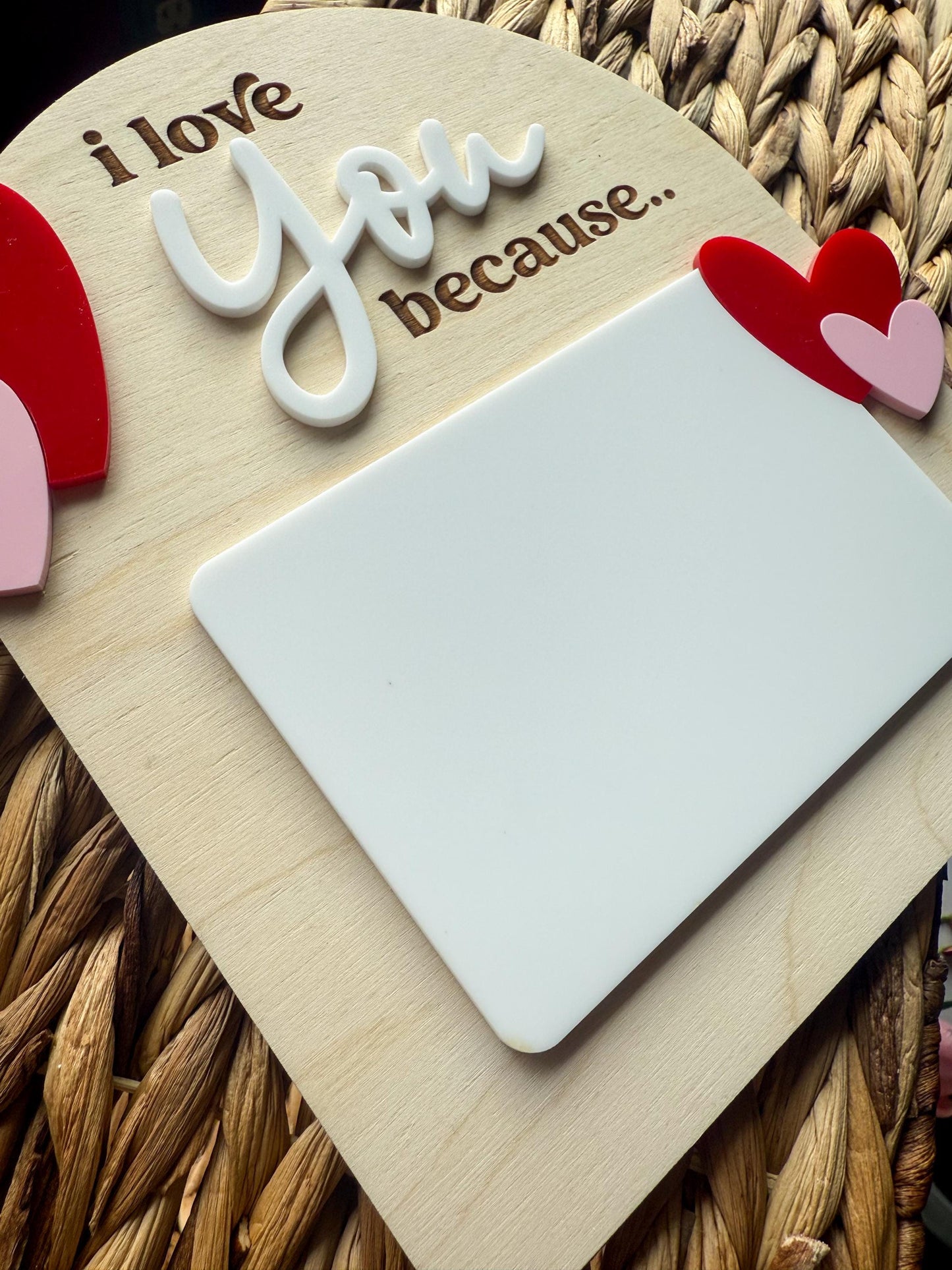 Erasable I Love You Because Sign | Mini Love Note Sign | Valentine's Day Sign | Daily Affirmations Sign | Valentine's Day Basket
