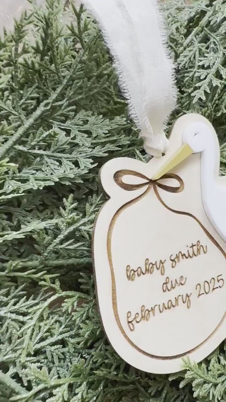 Personalized Pregnancy Announcement Ornament | Stork Christmas Ornament | Baby Christmas Ornament | Expecting Baby Ornament