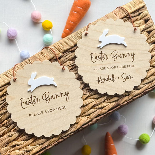 Personalized Easter Bunny Please Stop Here Sign | Please Stop Here Plaque | Easter Sign for Kids | Easter Decor | Easter Egg Hunt