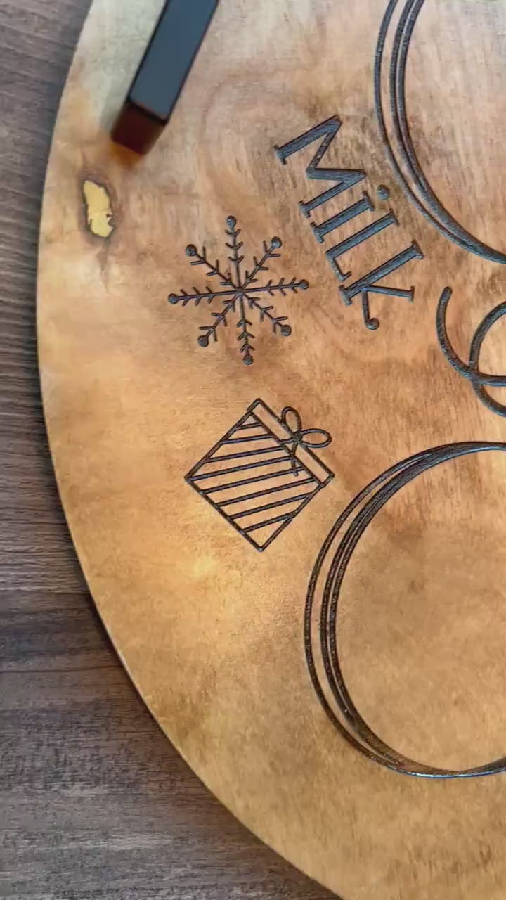 Wooden Treats for Santa Tray | Round Santa Tray | Christmas Tray | Milk and Cookies Tray | Santa Cookie Plate | Milk and Cookie Platter