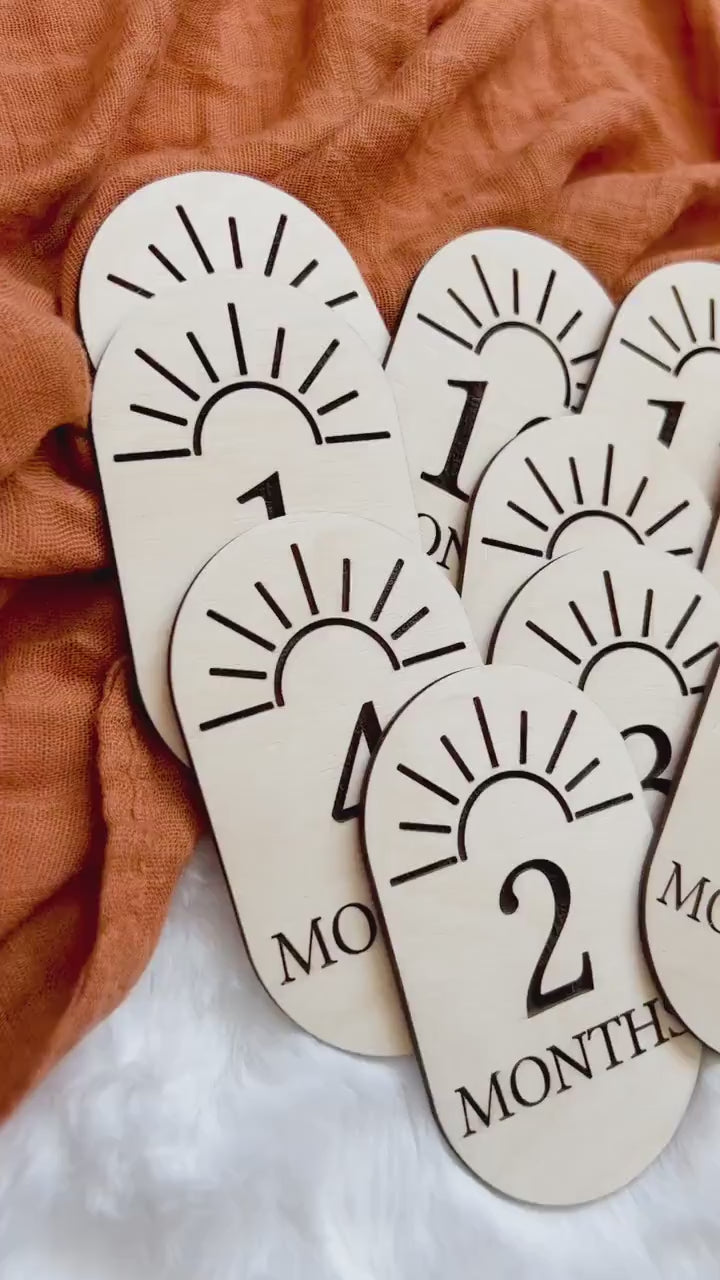 Sunshine Milestone Markers | Oval Wooden Milestones | Baby Monthly Milestones | Milestone Cards | Baby Monthly Photo Props | Boho Nursery
